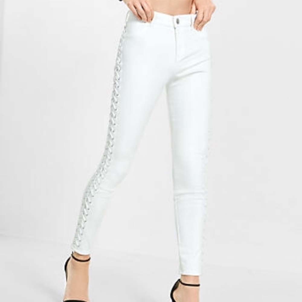Express high rise white lace up jean legging sz4